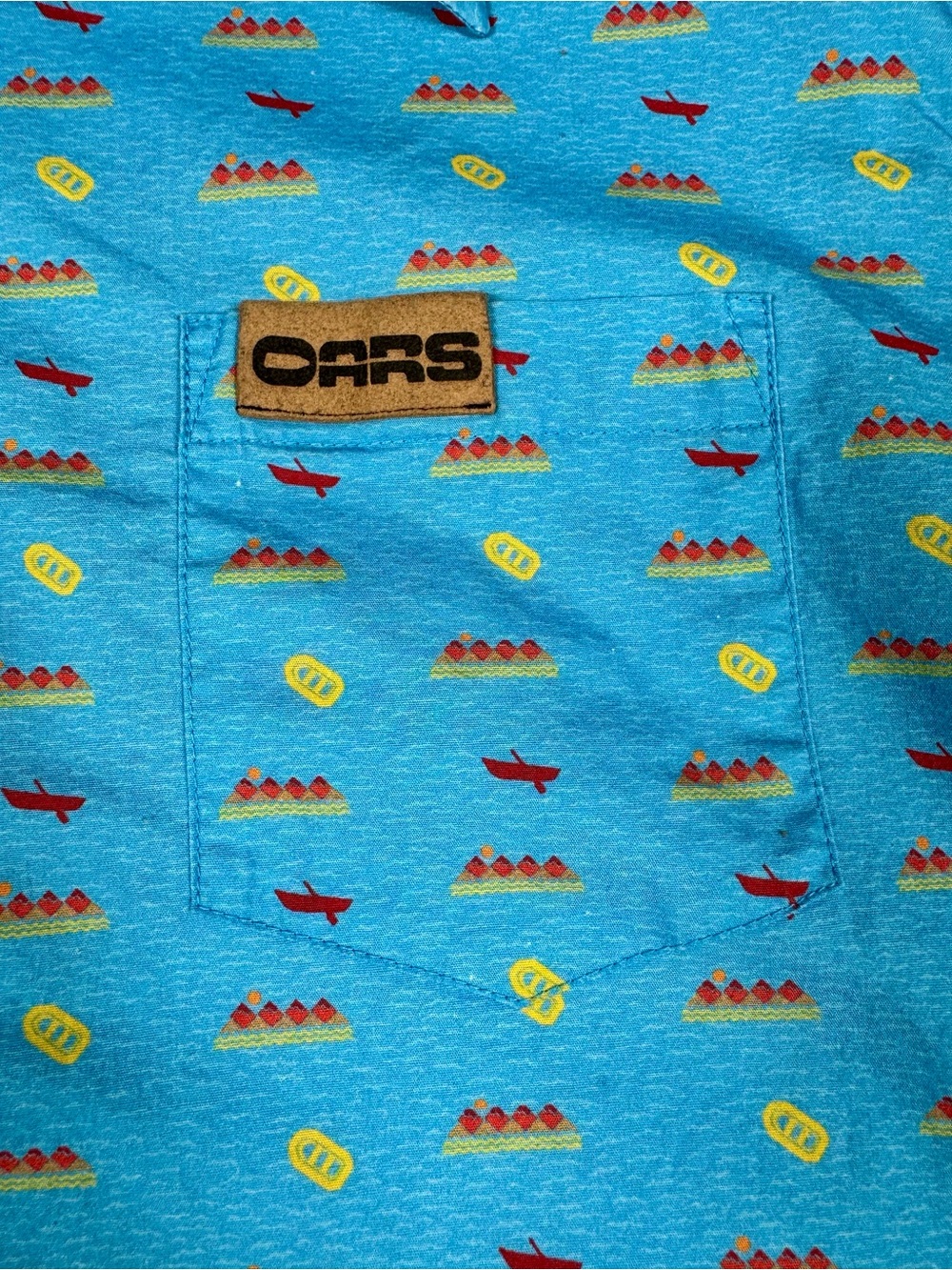 Jack + Sage OARS Canoe Mountain Print Button Up Blue Camp Short Sleeve Shirt LG - Picture 4 of 8